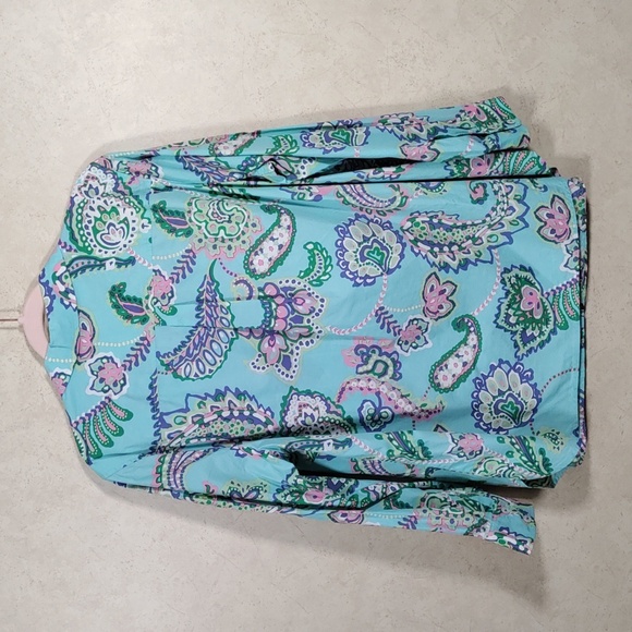02531 Talbots aqua w/blue, pink & green cotton L/S shirt 1X - Picture 8 of 10